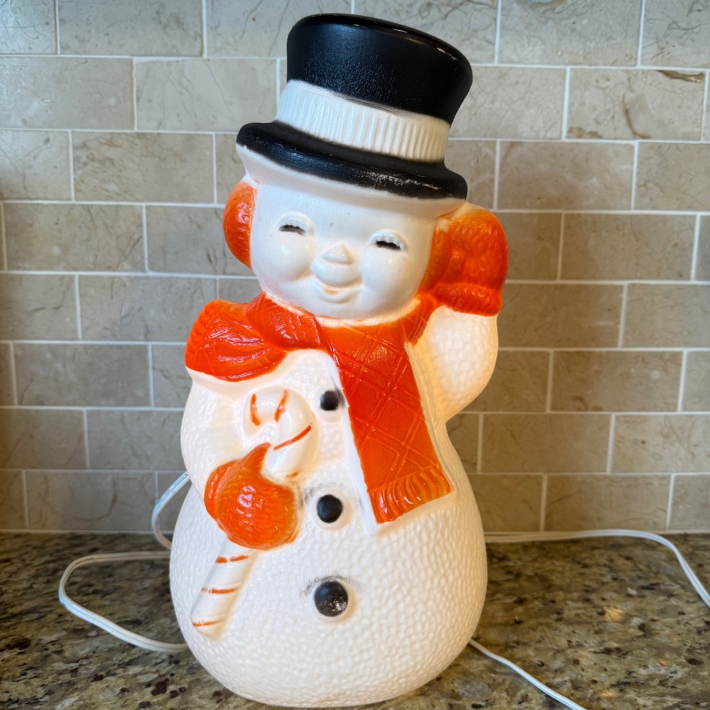 Vintage Poloron Snowman Blow Mold Christmas Tabletop Light Decor 13" Rare
